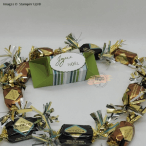 Lingot d’or rayé vert et bleu Joyeux Noël – vue de face